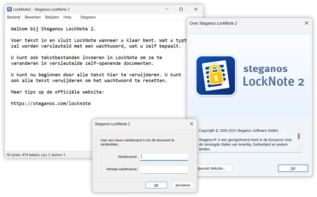 Schermafbeeldingen van Steganos LockNote 2